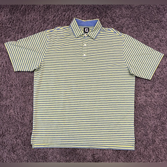 FootJoy Performance Polo Shirt Men XXL 2XL Green Blue Striped Stretch Wicking - Picture 1 of 7